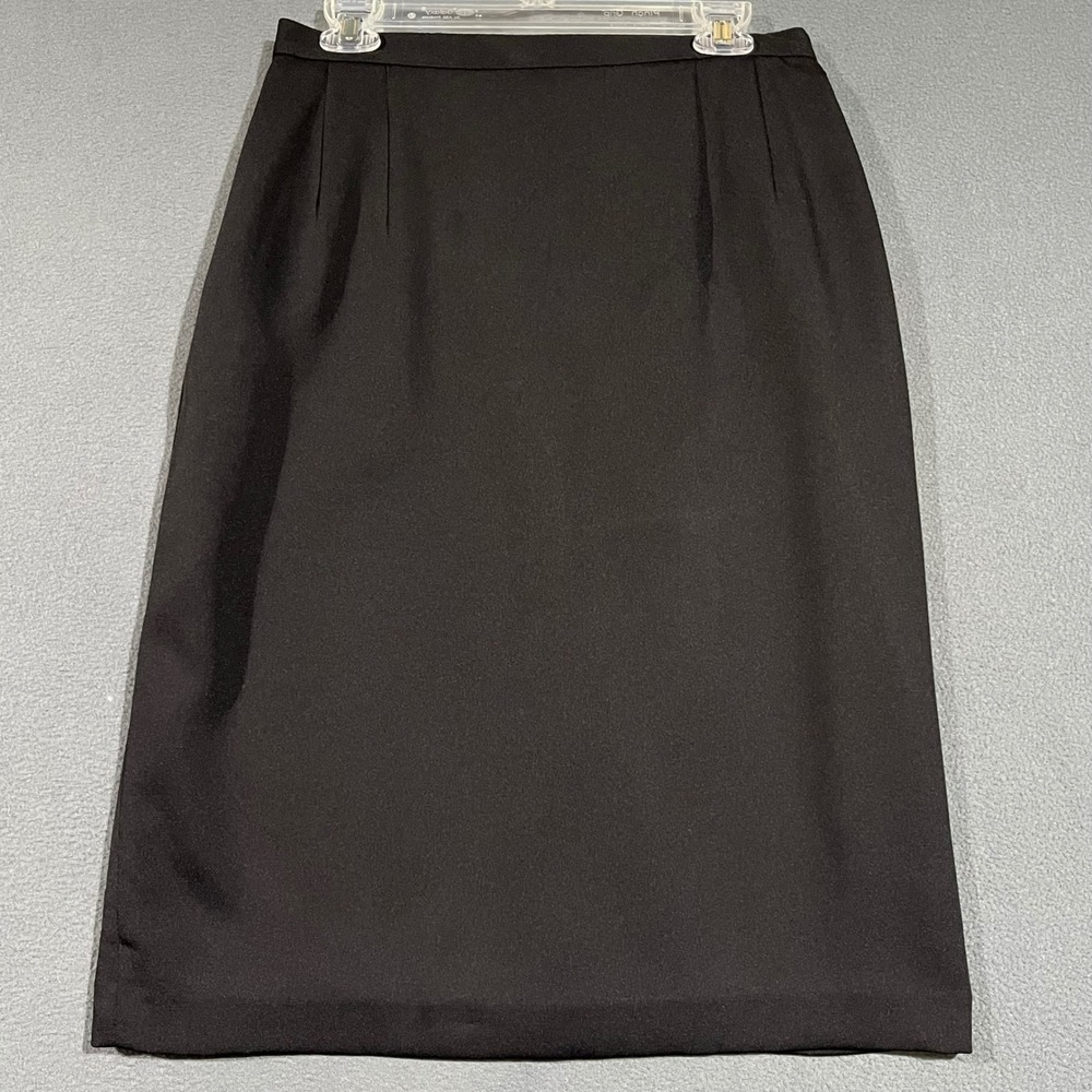 Joan Leslie Black Pencil Midi Skirt Womens Size 14 Lined Back Slit Career Wear